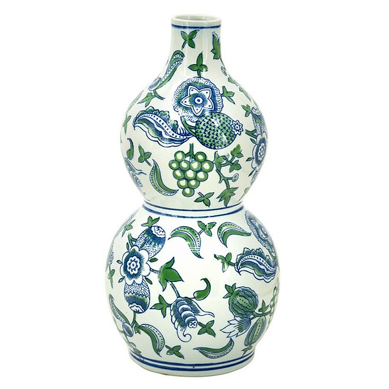 Ваза фигурная с сине-зелеными узорами распустившихся цветов Blossoming Spring Зеленый Белый Синий в Казани | Loft Concept 