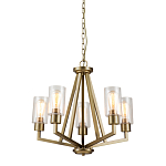 Люстра цвета латунь с 5-ю цилиндрическими плафонами из прозрачного пузырчатого стекла Kichler варинант исполнения - 1 | Loft Concept в Казани