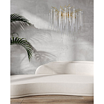 Люстра золотого цвета с декоративными ветками и длинными прозрачными стеклянными подвесами в форме сосулек Droplet Chandelier варинант исполнения - 12 | Loft Concept в Казани