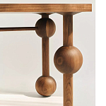 Обеденный стол деревянный с круглыми декоративными элементами на ножках Koko варинант исполнения - 1 | Loft Concept в Казани