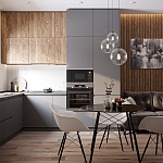 Серый матовый кухонный гарнитур с фасадом под дерево Vincens Kitchen Set варинант исполнения - 1 | Loft Concept в Казани