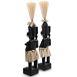 Комплект из 2-х деревянных статуэток Asmat Straw Headdress Statuettes Multicolor варинант исполнения - 4 | Loft Concept в Казани