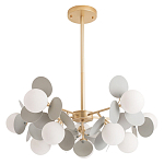 Люстра на штанге с 10-ю белым шарообразным плафоном и декоративными металлическими элементами в виде лепестков серого цвета Matisse варинант исполнения - 1 | Loft Concept в Казани