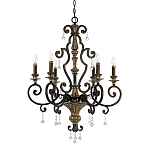 Люстра с подвесками из прозрачного стекла на кованом каркасе бронзового цвета в классическом стиле Quoizel варинант исполнения - 5 | Loft Concept в Казани