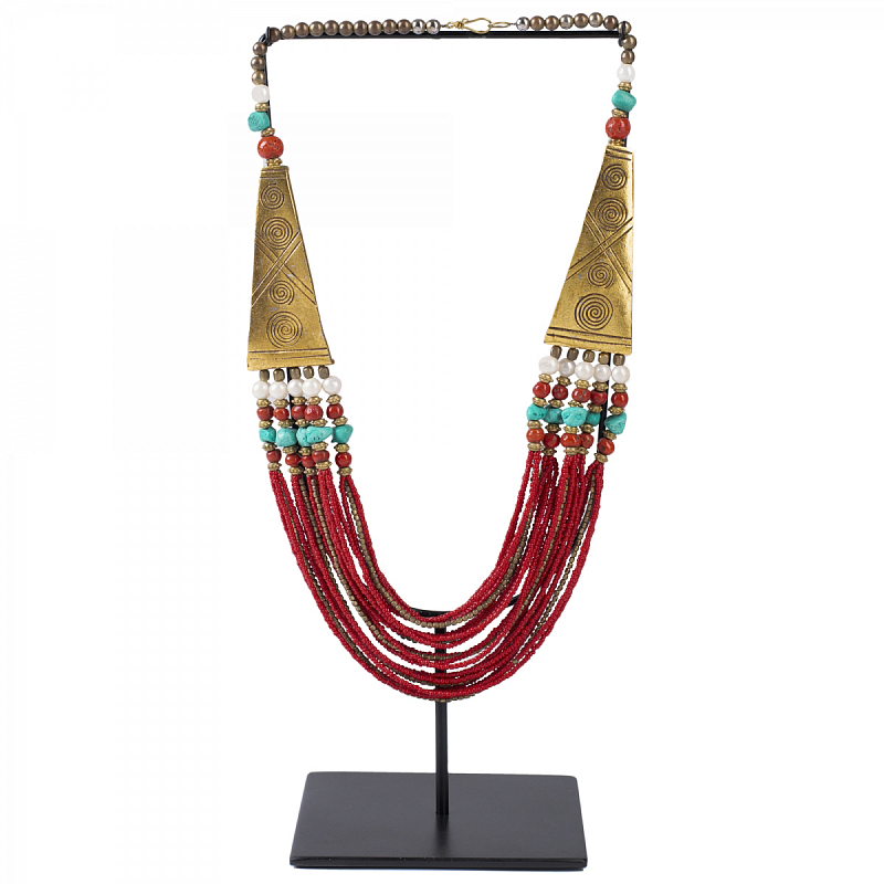 Ожерелье на подставке NECKLACE RED AND BRASS Латунь Красный в Казани | Loft Concept 