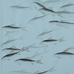 Обои ручная роспись Fishes Original colourway on Duck Egg dyed silk варинант исполнения - 1 | Loft Concept в Казани