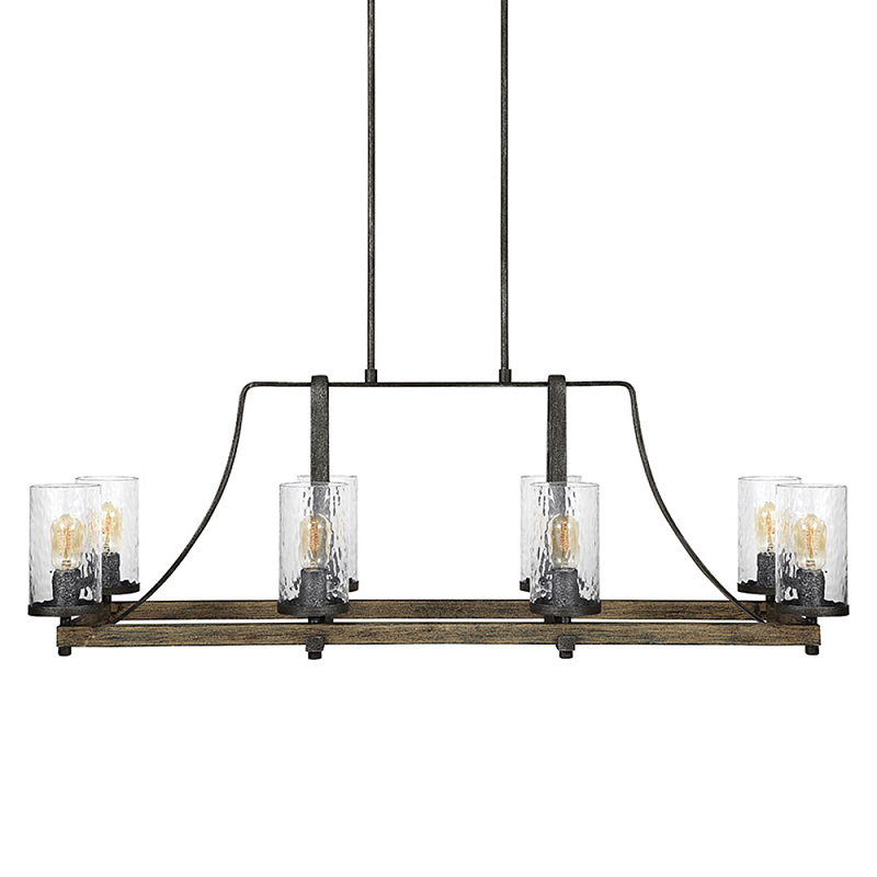 Люстра подвесная с восемью прозрачными стеклянными цилиндрическими плафонами в стиле лофт Feiss Черный Коричневый Прозрачное Стекло в Казани | Loft Concept 