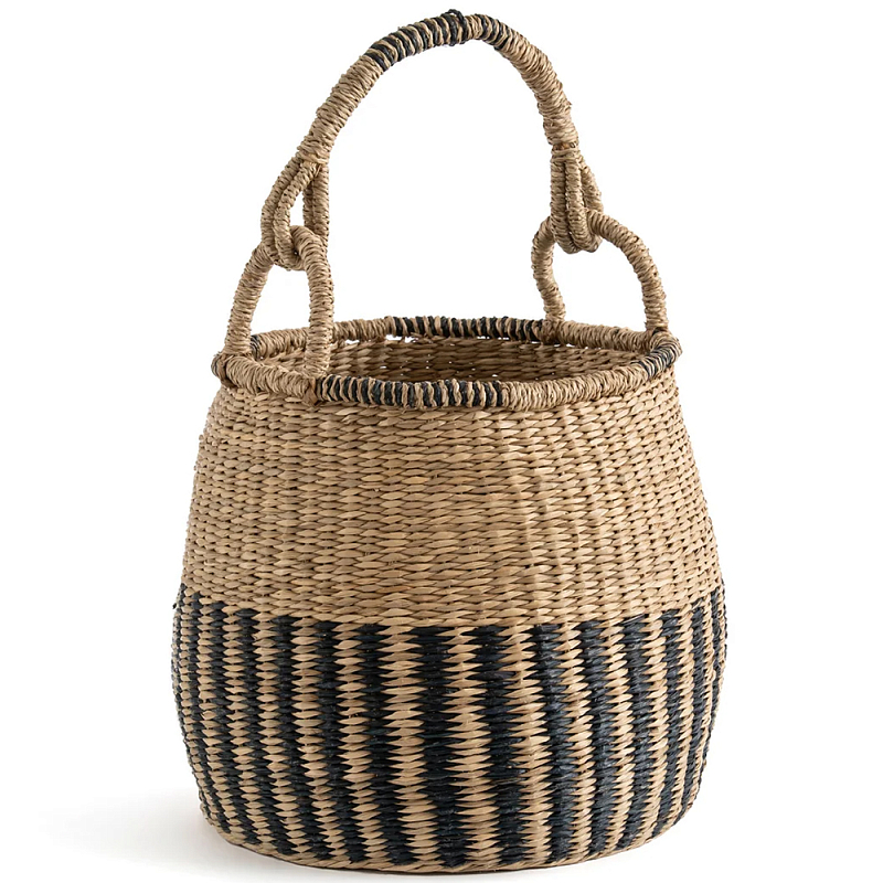 Корзина из плетеного морского тростника Leta Wicker Basket Бежевый Черный Корзина из плетеного морского тростника Leta Wicker Basket Бежевый Черный в Казани | Loft Concept