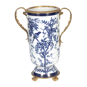 Ваза с бронзовыми ручками и синим цветочным узором Blue & White Ornament