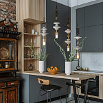 Подвесной светильник с белыми стеклянными элементами и бронзовыми вставками Высота 90 см Gabriel Scott Luna варинант исполнения - 8 | Loft Concept в Казани