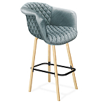 Барный стул со спинкой и мягкой обивкой с ромбами на 4-х деревянных ножках Голубой Велюр Ava Charm варинант исполнения - 1 | Loft Concept в Казани