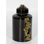 Банка с крышкой из фарфора с бронзовым цветочным элементом Eden Garden варинант исполнения - 2 | Loft Concept в Казани