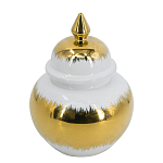 Ваза белая с крышкой и золотистыми фрагментами 24 см Chinoiserie Ceramics варинант исполнения - 1 | Loft Concept в Казани