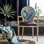 Полукресло из массива бука с сиденьем из экокожи и цветочным принтом на спинке Chinoiserie Garden Chair варинант исполнения - 5 | Loft Concept в Казани