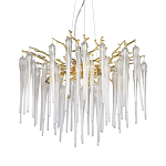 Люстра золотого цвета с декоративными ветками и длинными прозрачными стеклянными подвесами в форме сосулек Droplet Chandelier варинант исполнения - 1 | Loft Concept в Казани