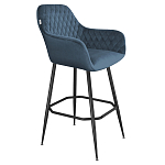 Барный стул со спинкой и подлокотниками на 4-х металлических ножках Douglas Rhombus Синий Велюр варинант исполнения - 1 | Loft Concept в Казани
