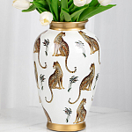 Ваза белая овальная с рисунком леопардов и золотыми акцентами LEOPARD Collection варинант исполнения - 2 | Loft Concept в Казани