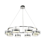 Люстра светодиодная с 8-ю прозрачными плафонами цилиндрической формы из акрила и стекла с пультом для регулировки света Glass Lamp Chromium варинант исполнения - 2 | Loft Concept в Казани
