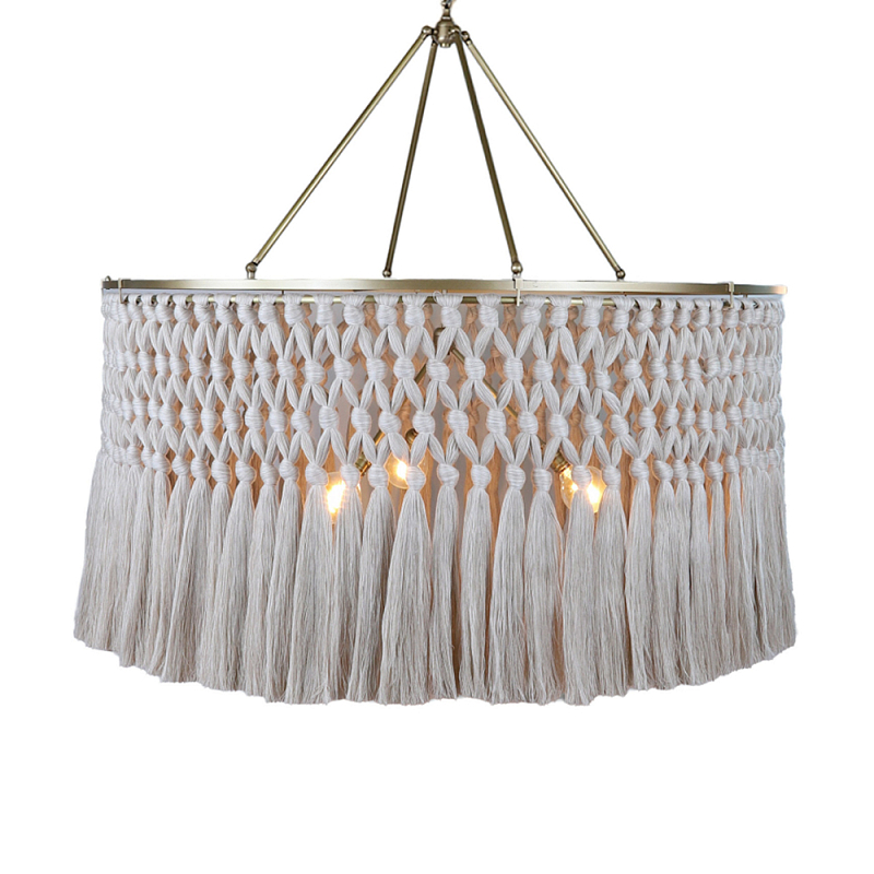 Люстра круглая плетеная с бахромой Wicker Tassel Chandelier Молочный в Казани | Loft Concept 