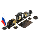 Настольный письменный набор с часами из природного камня обсидиана National Еmblem варинант исполнения - 2 | Loft Concept в Казани