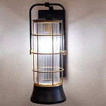 Настенный фонарь цилиндрической формы с рифленым стеклом в золотом каркасе на черном прямоугольном основании Eurofase варинант исполнения - 10 | Loft Concept в Казани