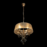 Люстра подвесная круглая с тканевым полупрозрачным абажуром и подвесками 4 лампы Gilded Elegance варинант исполнения - 3 | Loft Concept в Казани