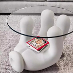 Дизайнерский журнальный стол с круглой прозрачной столешницей на белом фигурном основании Luqak варинант исполнения - 2 | Loft Concept в Казани