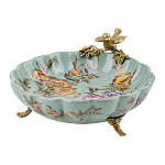 Блюдо из голубого фарфора с бронзовой птичкой Blue Garden варинант исполнения - 1 | Loft Concept в Казани