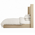 Кровать двуспальная бежевая с основанием из массива дерева с мягким изголовьем Flax Beds варинант исполнения - 2 | Loft Concept в Казани