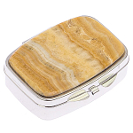 Таблетница карманная прямоугольная с 2-мя отделениями с зеркалом и накладкой из натурального камня Оникс Silver Stone Pillboxes варинант исполнения - 1 | Loft Concept в Казани