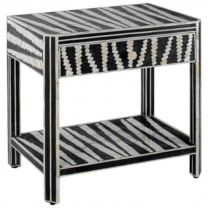 Тумбочка Black&white Indian Bone Inlay nightstand Черно-белый в Казани | Loft Concept 