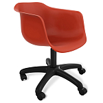 Стул пластиковый красного цвета на колесиках с подъемно-поворотным механизмом Eames Red варинант исполнения - 1 | Loft Concept в Казани