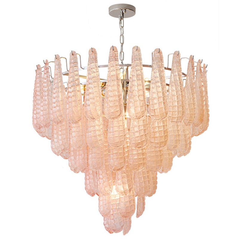 Современная Люстра Textured Glass Drops Chandelier Нежно розовые капли Розовый пастельный Золотой Современная Люстра Textured Glass Drops Chandelier Нежно розовые капли Розовый пастельный Золотой в Казани | Loft Concept