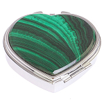 Таблетница карманная в форме сердца с 3-мя отделениями с зеркалом и накладкой из натурального камня Малахит Silver Stone Pillboxes варинант исполнения - 1 | Loft Concept в Казани