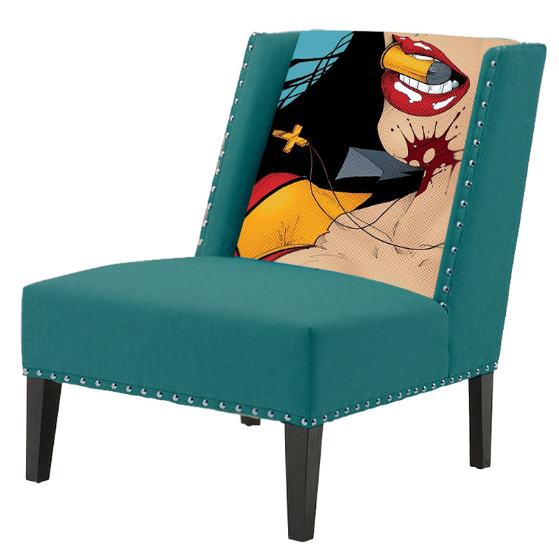 FUN Armchair "Super woman" Turquoise Дизайнерское кресло с цветным принтом Бирюзовый в Казани | Loft Concept 