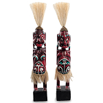 Комплект из 2-х деревянных статуэток Asmat Straw Headdress Statuettes Red Turquoise варинант исполнения - 4 | Loft Concept в Казани