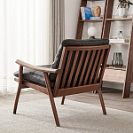 Кресло c каркасом из массива дерева и мягкой кожаной обивкой Walnut Armchair варинант исполнения - 4 | Loft Concept в Казани