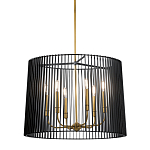 Люстра цвета латунь с 6-ю лампами свечами внутри цилиндрического абажура из черных металлических реек Kichler варинант исполнения - 1 | Loft Concept в Казани