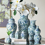 Ваза с крышкой и зелено-голубым рисунком на белом фоне 51 см Blue & White Ornament варинант исполнения - 6 | Loft Concept в Казани