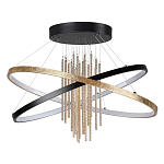 Люстра подвесная с 2-мя пересекающимися круглыми подвесами в черном и золотистом цвете и вертикальными подвесками Ring Horizontal варинант исполнения - 1 | Loft Concept в Казани
