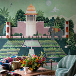 Обои ручная роспись Mahal Garden Original colourway on blue painted Xuan paper варинант исполнения - 1 | Loft Concept в Казани