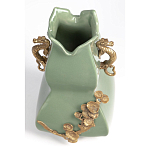Ваза зеленого цвета из фарфора с бронзовыми ручками в виде драконов и рельефным цветочным декором Eden Garden porcelain and bronze варинант исполнения - 6 | Loft Concept в Казани