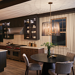 Люстра цвета латунь с 6-ю лампами свечами внутри цилиндрического абажура из черных металлических реек Kichler варинант исполнения - 7 | Loft Concept в Казани