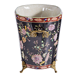 Кашпо из фарфора черная с цветочной росписью и бронзовой стрекозой Spring Garden варинант исполнения - 2 | Loft Concept в Казани