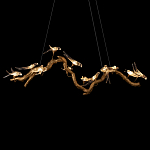 Люстра подвесная линейная с прозрачными стеклянными птичками на ветвях Serip Voa варинант исполнения - 7 | Loft Concept в Казани