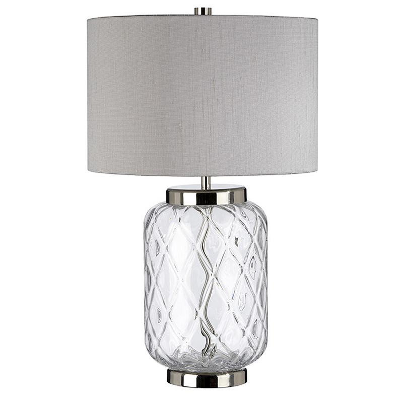 Настольная лампа с цилиндрическим абажуром и прозрачным стеклянным основанием Quintiesse Никель Темно-синий Прозрачное Стекло Серый в Казани | Loft Concept 