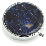 Таблетница карманная круглая с 3-мя отделениями с зеркалом и накладкой из натурального камня Содалит Silver Stone Pillboxes варинант исполнения - 1 | Loft Concept в Казани