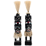 Комплект из 2-х деревянных статуэток Asmat Straw Headdress Statuettes Black Turquoise варинант исполнения - 1 | Loft Concept в Казани
