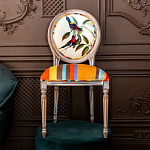 Стул бежевый в разноцветную полоску из натурального бука с изображением птиц и цветов Blooming Red Blue Birds Colorful Stripes Chair варинант исполнения - 5 | Loft Concept в Казани