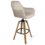 Барный стул со спинкой и подлокотниками на 4-х коричневых деревянных ножках Бежевый Велюр Ava Charm варинант исполнения - 1 | Loft Concept в Казани